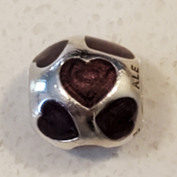 Pandora Moments Enamel Red Hearts Adorn A Round Threaded Charm Authentic 925 ALE - Picture 5 of 10